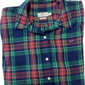 Vineyard Vines Green, Navy & Red Plaid Button-Down Shirt